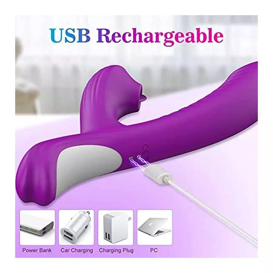 2 In1 Clitoris Licking Vibrator G spot Dildo Massager, Clit Stimulator with 10 Wiggle Motion Modes & 3 Licking Intensity, Silico