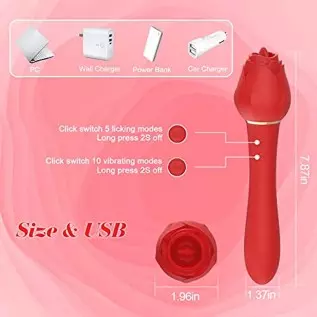 Rose Toy Clitoral Licking G Spot Vibrator for Women , Clit Nipple Dildo Tongue Licking Vibrator, Clitoris Stimulator with 5 Lick