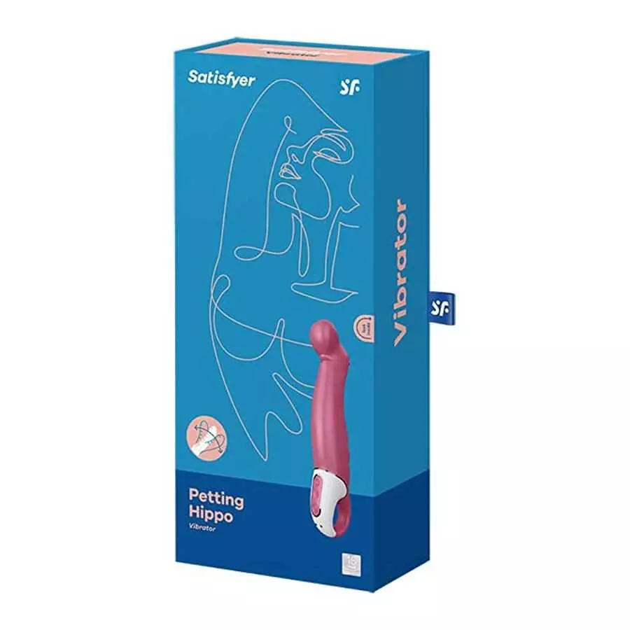 Satisfyer Petting Hippo G-Spot Vibrator - Vibrating Dildo, Inclined Tip, 12 Vibration Programs, Retaining Ring - Soft Silicone, 