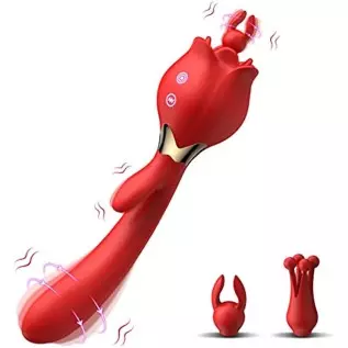 Rose Women Sex Toy with 10 Vibrations & 3 Thrusting Modes, 3 in 1 Women Vibrator Masturbator, Clitoral Nipple Stimulator G Spot 