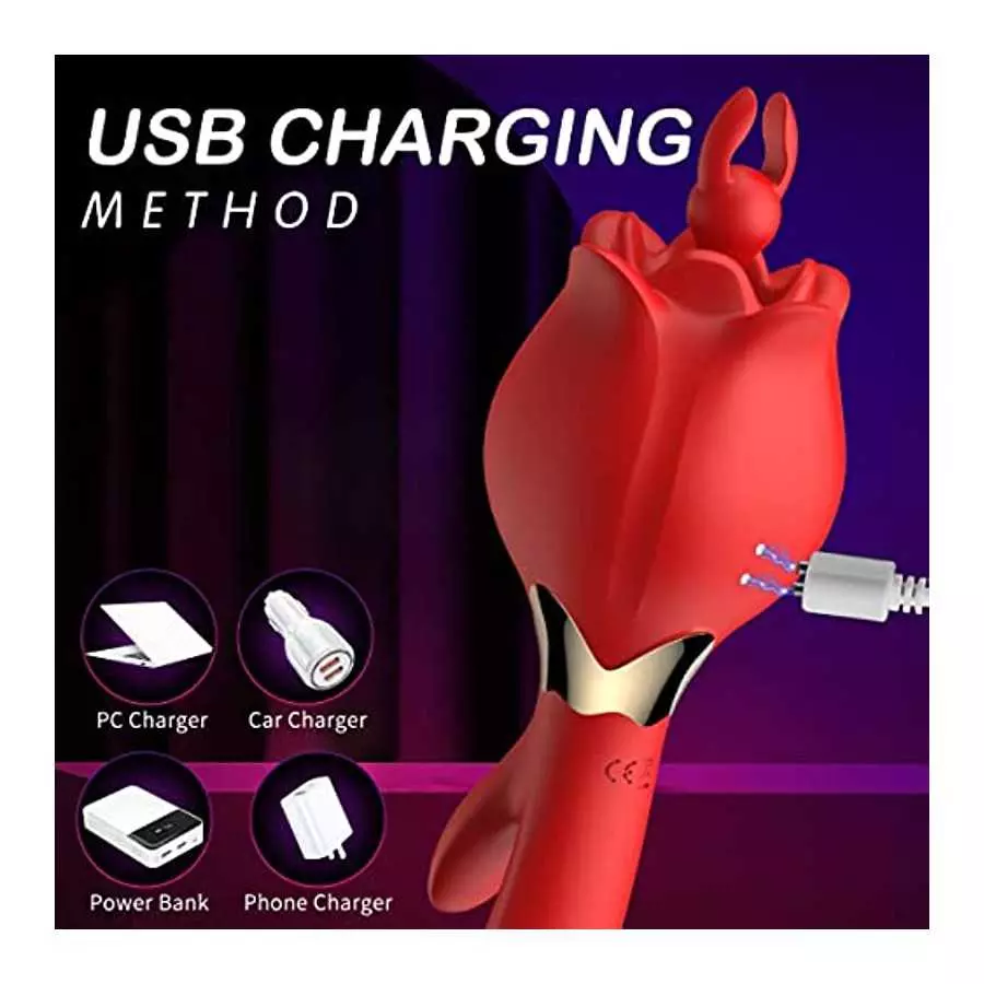 Rose Women Sex Toy with 10 Vibrations & 3 Thrusting Modes, 3 in 1 Women Vibrator Masturbator, Clitoral Nipple Stimulator G Spot 