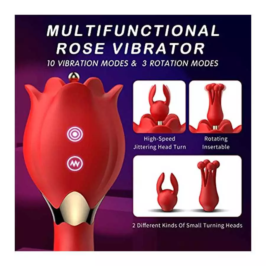 Rose Women Sex Toy with 10 Vibrations & 3 Thrusting Modes, 3 in 1 Women Vibrator Masturbator, Clitoral Nipple Stimulator G Spot 