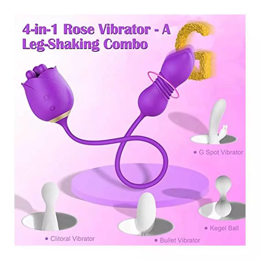 Rose Sex Stimulator with Fondling Nubs - MEANINS Ivy, Thrusting Vibrator with Tapered Tip, Rose Vibrator Mimic Fingertips Circul