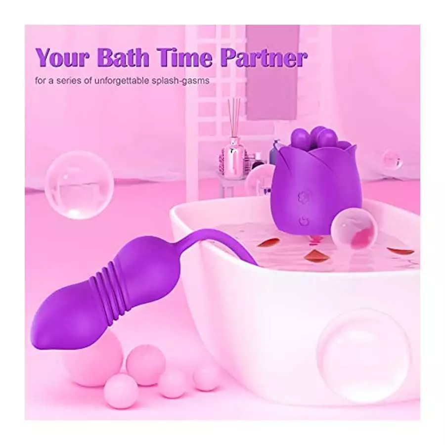 Rose Sex Stimulator with Fondling Nubs - MEANINS Ivy, Thrusting Vibrator with Tapered Tip, Rose Vibrator Mimic Fingertips Circul