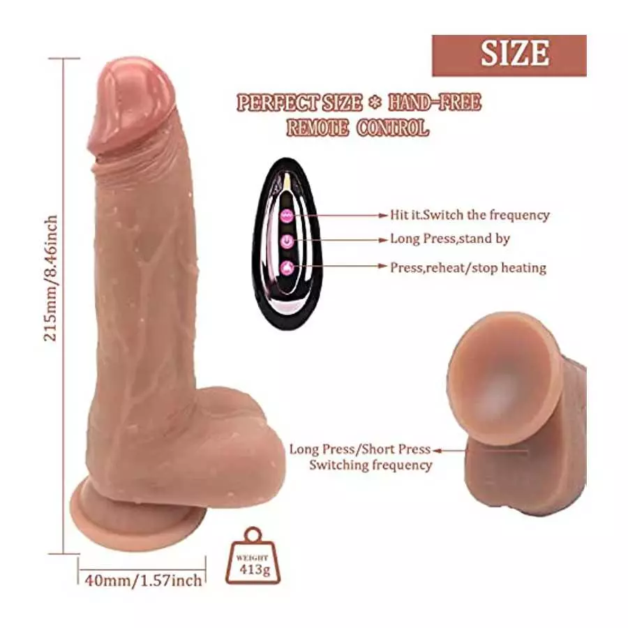 Thrusting Dildo Vibrator Sex Toy with Vibrating and Heating, 8.46 in Realistic Vibrating Dildos for G-spot and Anal Stimulation 