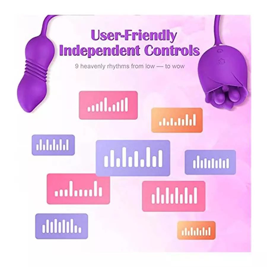 Rose Sex Stimulator with Fondling Nubs - MEANINS Ivy, Thrusting Vibrator with Tapered Tip, Rose Vibrator Mimic Fingertips Circul