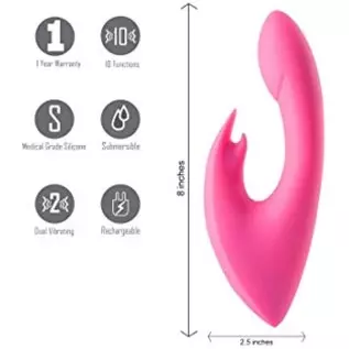 Maia Toys Leah Rechargeable Silicone Rabbit Massager, 7.5 Inch, Neon Pink