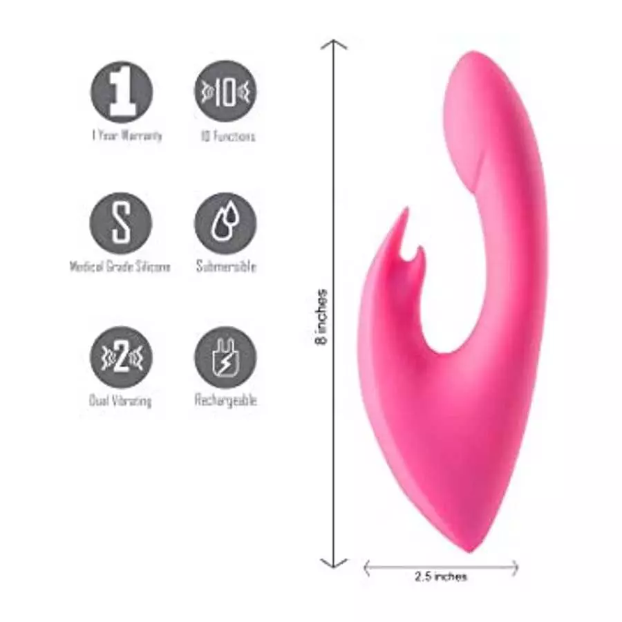 Maia Toys Leah Rechargeable Silicone Rabbit Massager, 7.5 Inch, Neon Pink