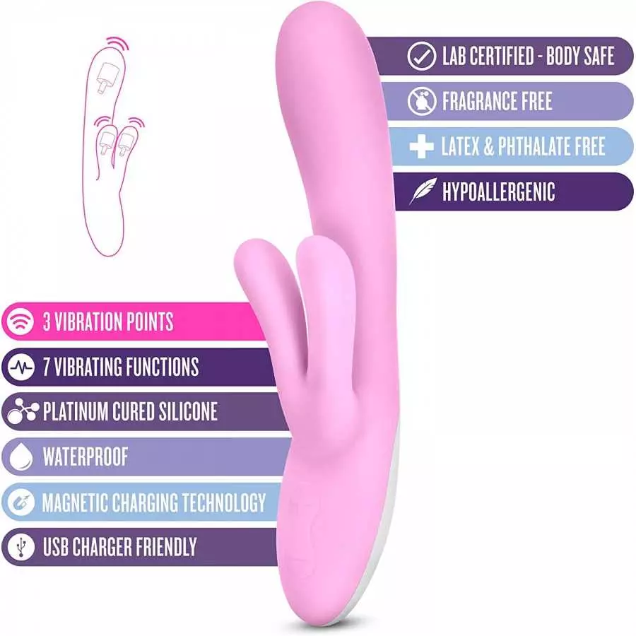 Blush Hop Lola Bunny - Ultrasilk Silicone Pleasure Rabbit - Rumble Tech Powered Vibrations 3 Speeds & 4 Unique Patterns - Triple