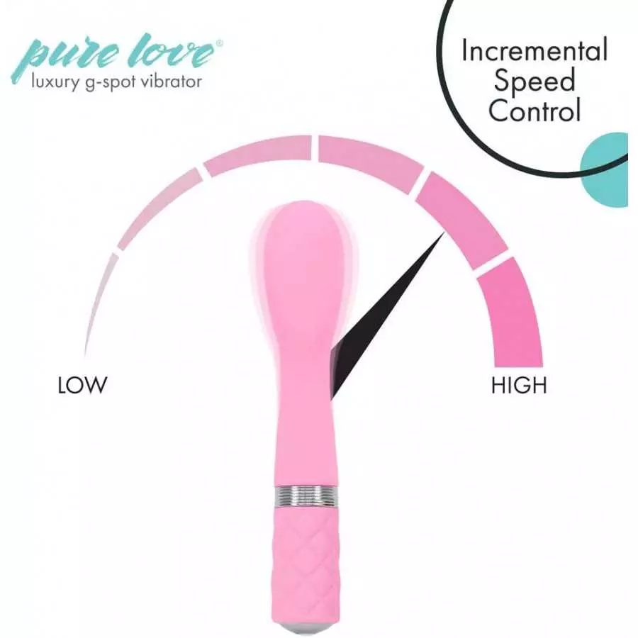 Pure Love Silicone G-Spot Vibrator Pink, Rechargeable and Multi Speed with Swarovski Crystal Button, Pretty Quilted Vibrator