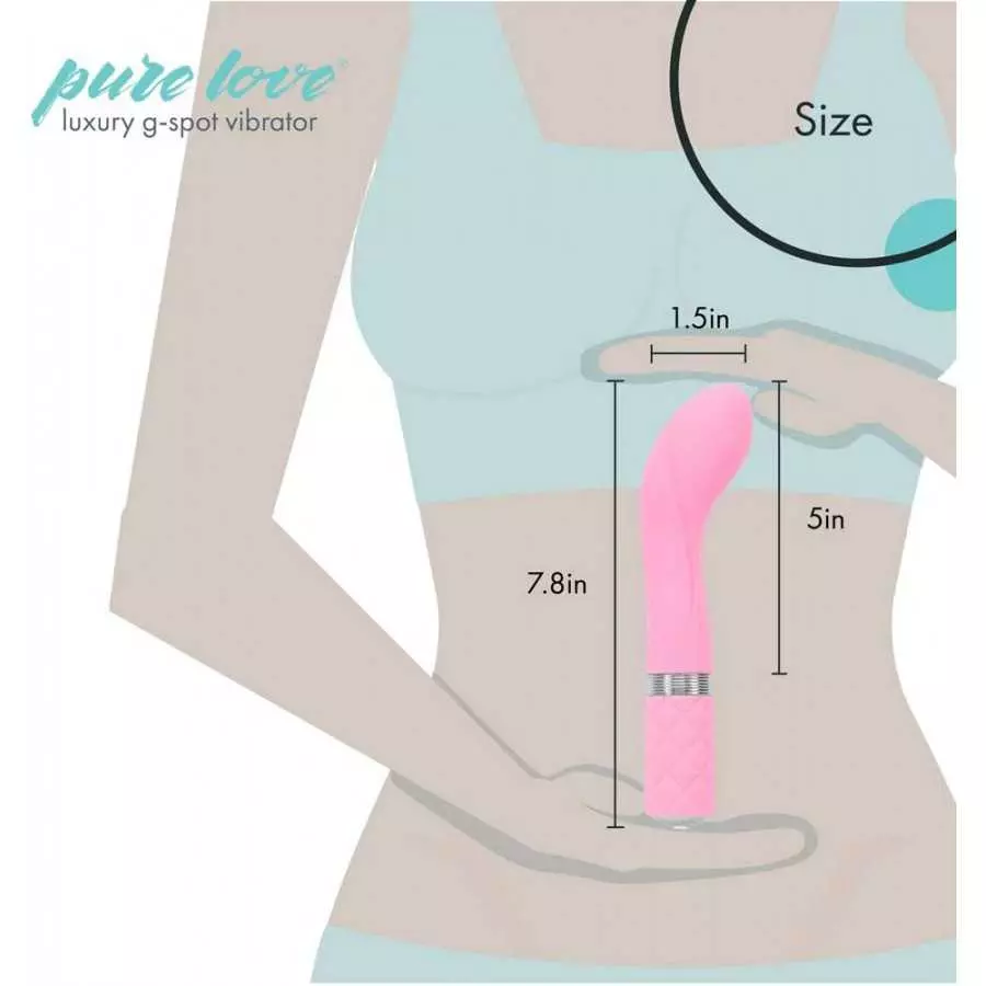 Pure Love Silicone G-Spot Vibrator Pink, Rechargeable and Multi Speed with Swarovski Crystal Button, Pretty Quilted Vibrator