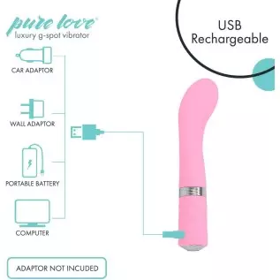 Pure Love Silicone G-Spot Vibrator Pink, Rechargeable and Multi Speed with Swarovski Crystal Button, Pretty Quilted Vibrator