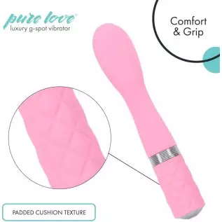 Pure Love Silicone G-Spot Vibrator Pink, Rechargeable and Multi Speed with Swarovski Crystal Button, Pretty Quilted Vibrator