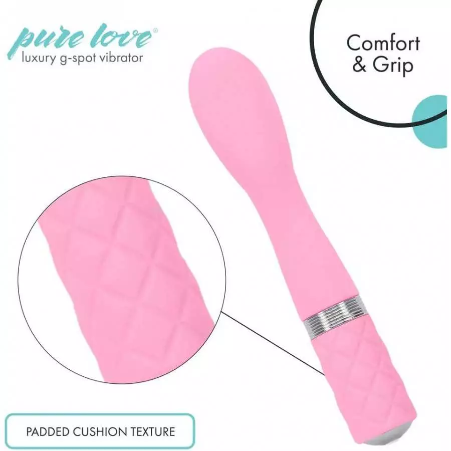 Pure Love Silicone G-Spot Vibrator Pink, Rechargeable and Multi Speed with Swarovski Crystal Button, Pretty Quilted Vibrator
