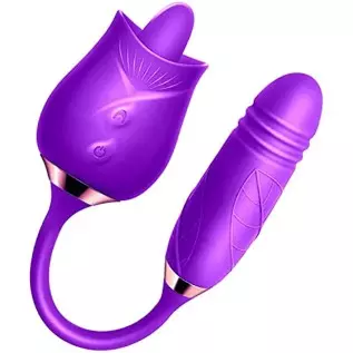 Rose Toy Vibrator for Women-G Spot Rose Vibrator with Heating Function，3 in 1 Clitoral Stimulator Tongue Licking Thrusting G Spo