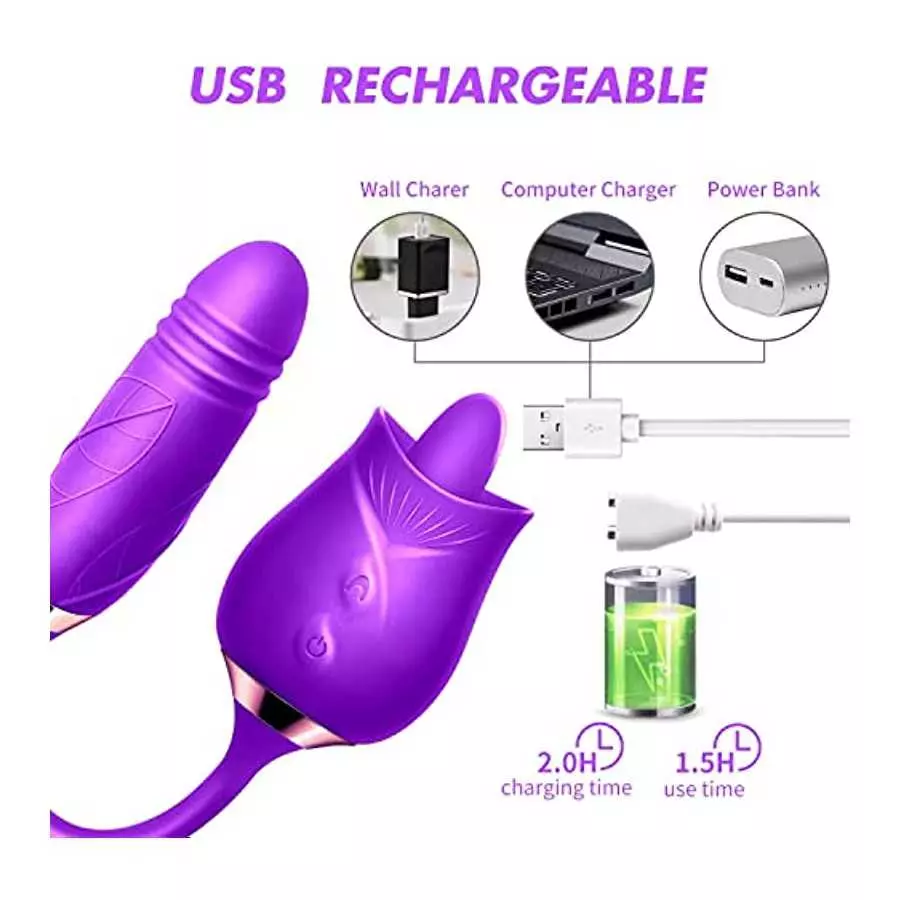 Rose Toy Vibrator for Women-G Spot Rose Vibrator with Heating Function，3 in 1 Clitoral Stimulator Tongue Licking Thrusting G Spo