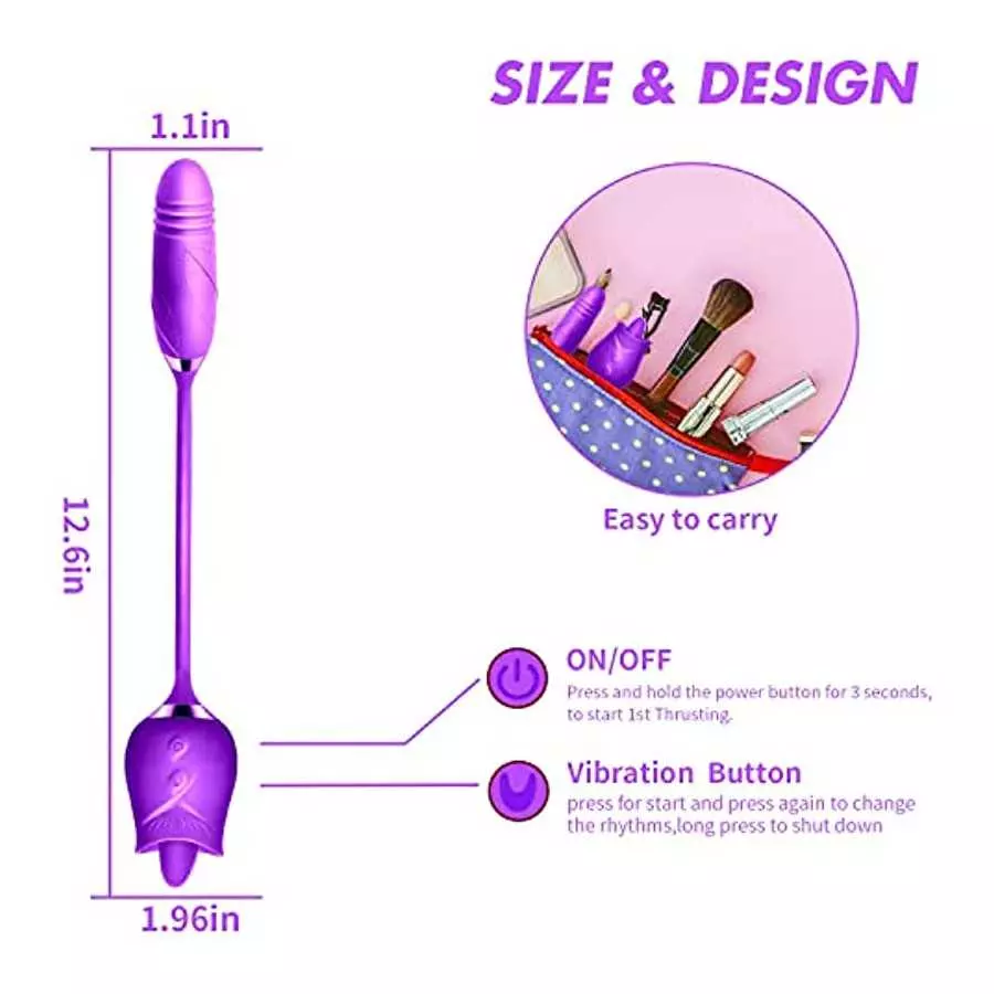 Rose Toy Vibrator for Women-G Spot Rose Vibrator with Heating Function，3 in 1 Clitoral Stimulator Tongue Licking Thrusting G Spo