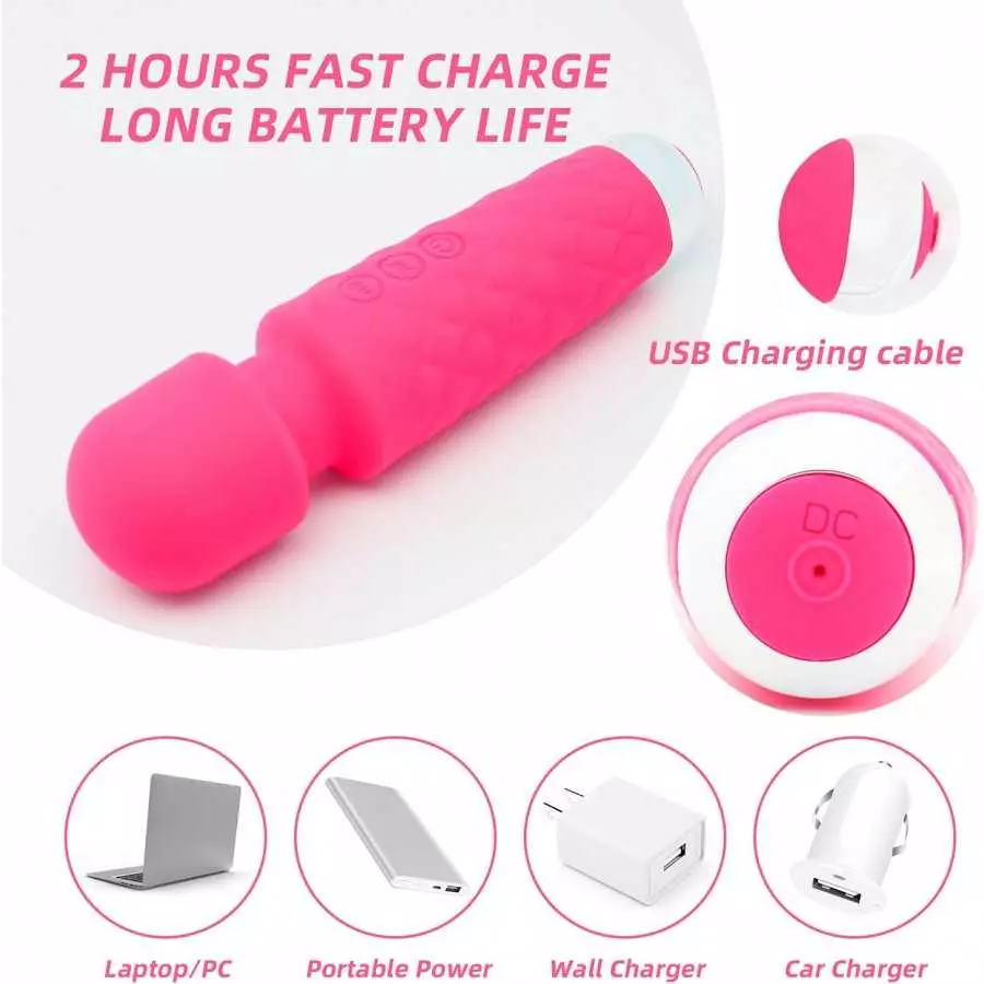 Powerful Wand Massager with 8 Speeds 20 Vibration Modes USB Rechargeable Handheld Cordless Waterproof Personal Massager for Full