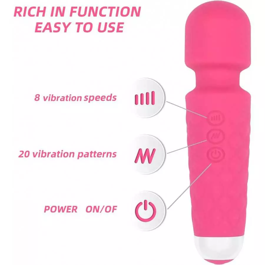 Powerful Wand Massager with 8 Speeds 20 Vibration Modes USB Rechargeable Handheld Cordless Waterproof Personal Massager for Full