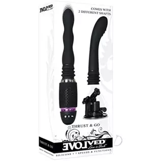 Evolved Love Is Back - Thrust & Go - Suction-Cup Rechargeable Silicone 7 Speeds and Functions Vibrator with 2 Shaft Attachment (