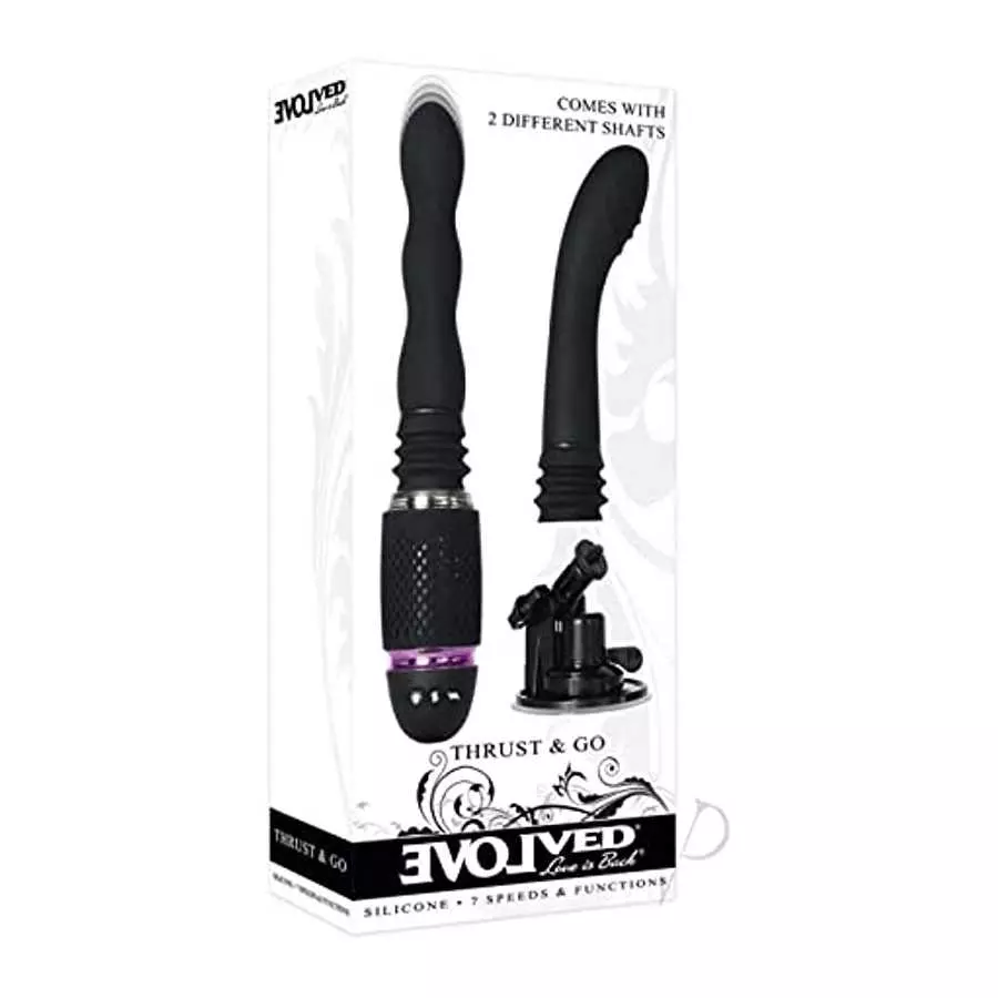 Evolved Love Is Back - Thrust & Go - Suction-Cup Rechargeable Silicone 7 Speeds and Functions Vibrator with 2 Shaft Attachment ( Evolved Love Is Back - Thrust & Go - Suction-Cup Rechargeable Silicone 7 Speeds and Functions Vibrator with 2 Shaft Attachment (