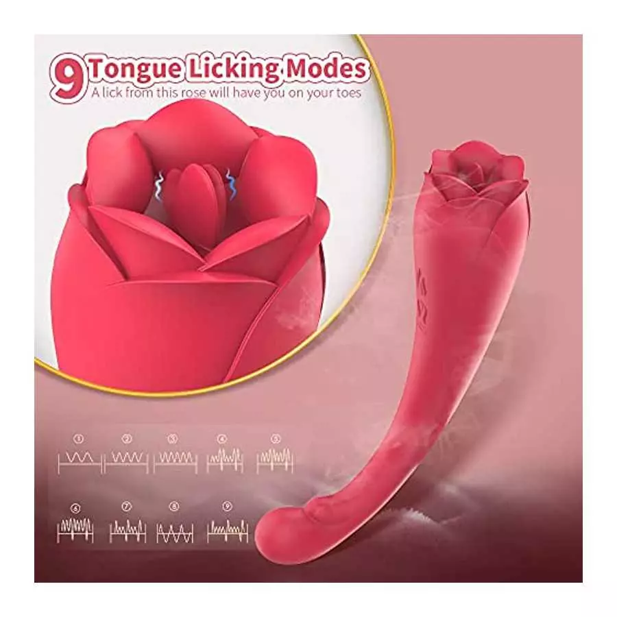 2 in 1 G-Spot Vibrators with 9 Powerful Licking &Vibrating Modes Clitoral Tongue Licking Toy,Rechargeable Rose Stimulator for Wo