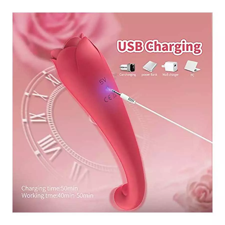 2 in 1 G-Spot Vibrators with 9 Powerful Licking &Vibrating Modes Clitoral Tongue Licking Toy,Rechargeable Rose Stimulator for Wo