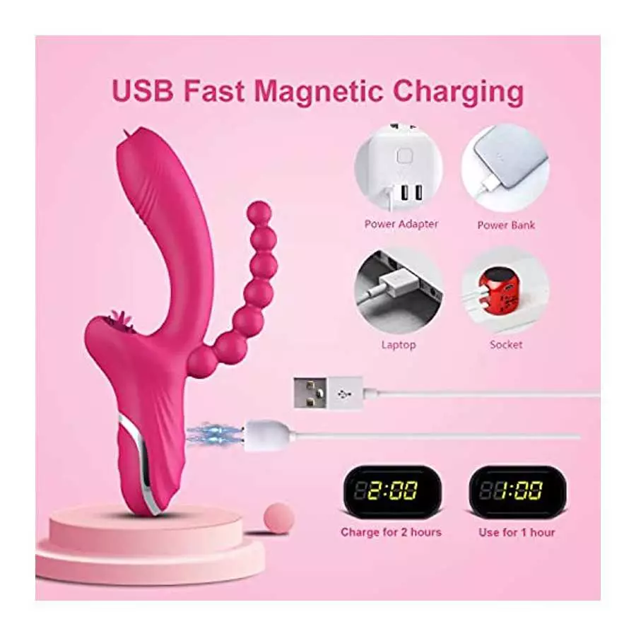 Clitoral Pulsating G Spot Rabbit Vibrator Lick Stimulator Anal Clit Massager with 10 Pulsation Patterns 10 Licking Vibrating Mod