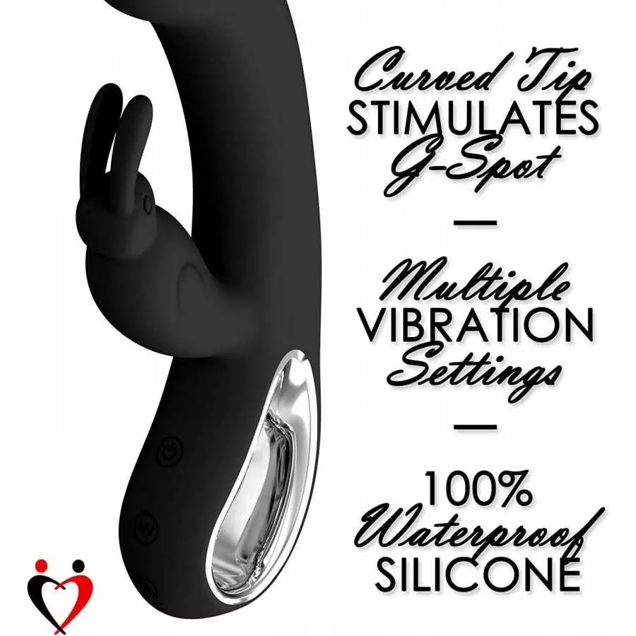 LeLuv Rabbit Vibrator Curved G-Spot Tip and Hollow Handle Smooth Silicone Black