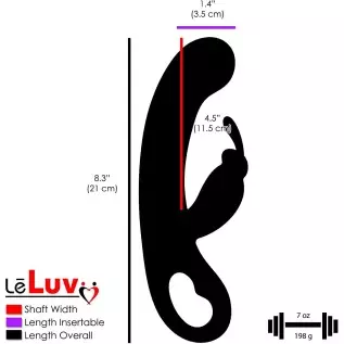 LeLuv Rabbit Vibrator Curved G-Spot Tip and Hollow Handle Smooth Silicone Black