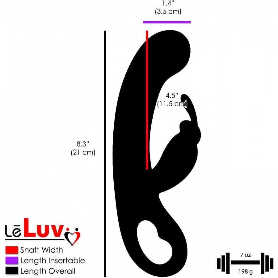 LeLuv Rabbit Vibrator Curved G-Spot Tip and Hollow Handle Smooth Silicone Black