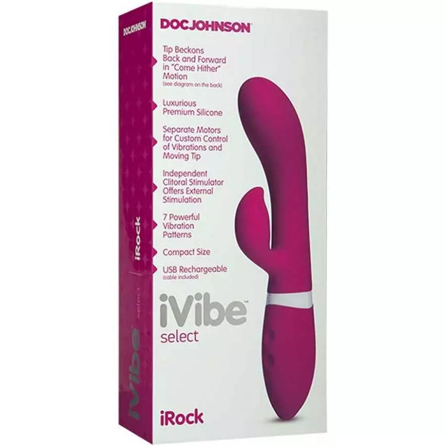 Doc Johnson iVibe Select - iRock - Luxurious Premium Silicone Rabbit-Style Vibrator - Tip Beckons Back and Forward in Come Hithe