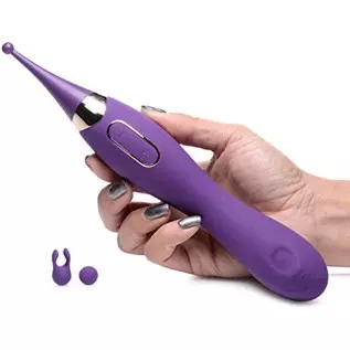 Inmi Pulsing G-Spot Pinpoint Silicone Vibrator with Attachments, Purple,Overall Length 9 Inch, insertable Length 4 Inch, widest 