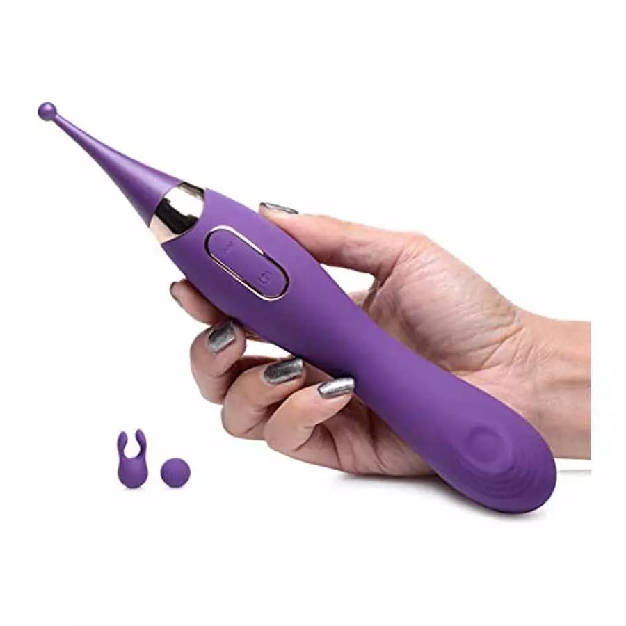 Inmi Pulsing G-Spot Pinpoint Silicone Vibrator with Attachments, Purple,Overall Length 9 Inch, insertable Length 4 Inch, widest 