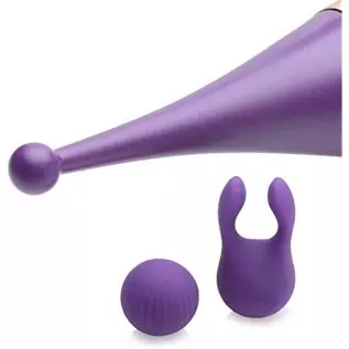 Inmi Pulsing G-Spot Pinpoint Silicone Vibrator with Attachments, Purple,Overall Length 9 Inch, insertable Length 4 Inch, widest 