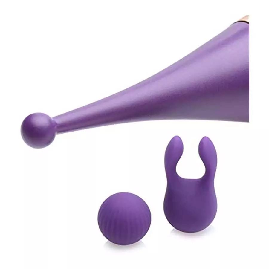 Inmi Pulsing G-Spot Pinpoint Silicone Vibrator with Attachments, Purple,Overall Length 9 Inch, insertable Length 4 Inch, widest 