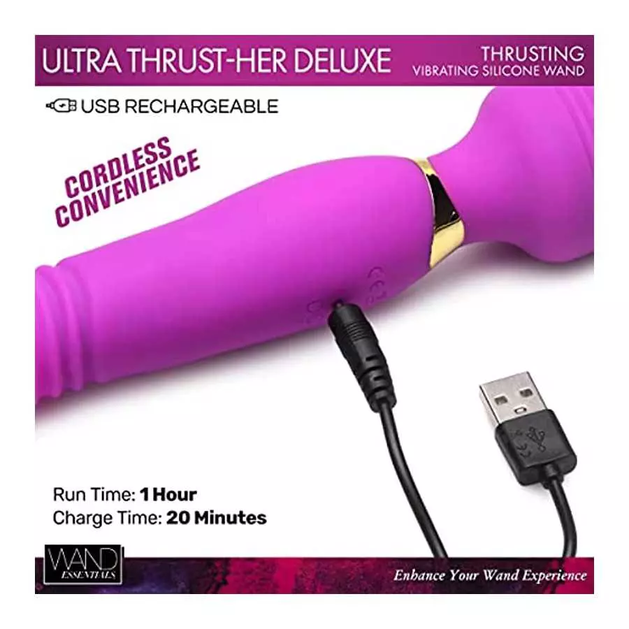 WAND ESSENTIALS Ultra Thrust-Her Deluxe Thrusting and Vibrating Premium Silicone Wand for Women Men & Couples. 3 Speeds & 7 Patt