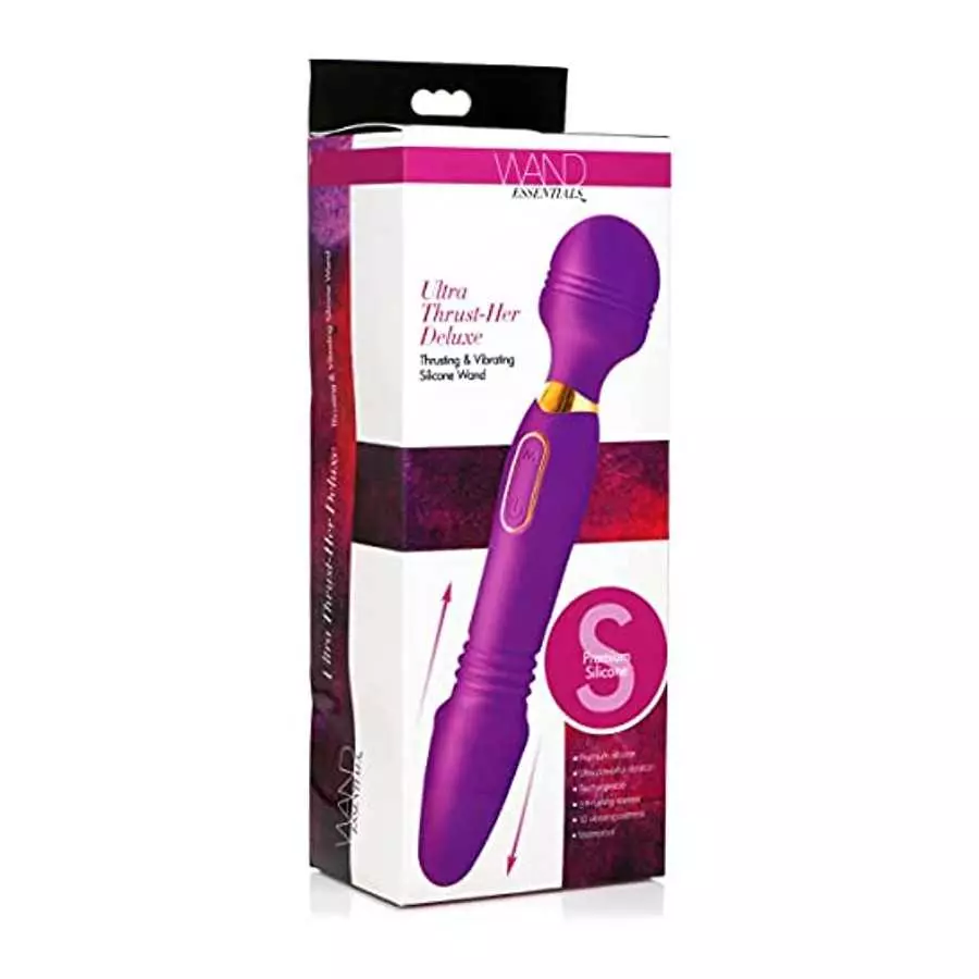 WAND ESSENTIALS Ultra Thrust-Her Deluxe Thrusting and Vibrating Premium Silicone Wand for Women Men & Couples. 3 Speeds & 7 Patt