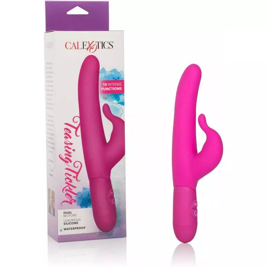 CalExotics 10 Function Teasing Tickler - Waterproof Silicone Rabbit Vibrator – Adult Sex Toys for Couples - Clitoral G Spot Mass CalExotics 10 Function Teasing Tickler - Waterproof Silicone Rabbit Vibrator – Adult Sex Toys for Couples - Clitoral G Spot Mass