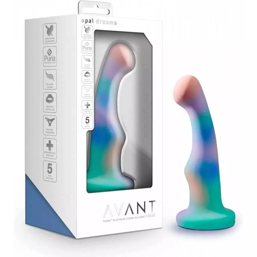 Blush Avant Opal Dreams Silicone Dildo - Curved Shaft for G Spot and P Spot Stimulation - Powerful Suction Cup Base for Hands Fr Blush Avant Opal Dreams Silicone Dildo - Curved Shaft for G Spot and P Spot Stimulation - Powerful Suction Cup Base for Hands Fr