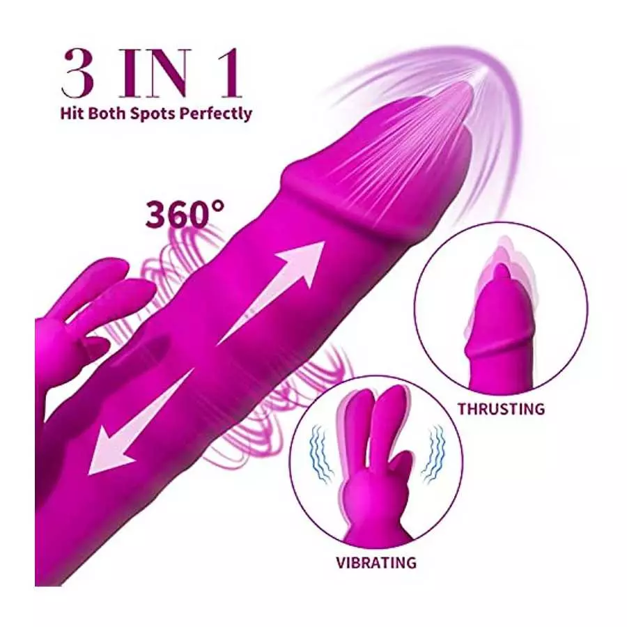 Beaded Thrusting Rabbit Vibrator - Triple Action G Spot Vibrator with Independent Clitoral Stimulator, 10 Patterns, Waterproof &