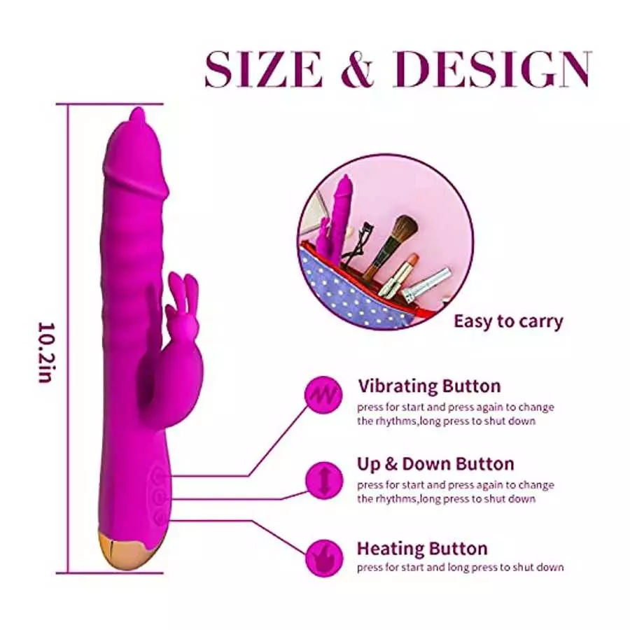 Beaded Thrusting Rabbit Vibrator - Triple Action G Spot Vibrator with Independent Clitoral Stimulator, 10 Patterns, Waterproof &