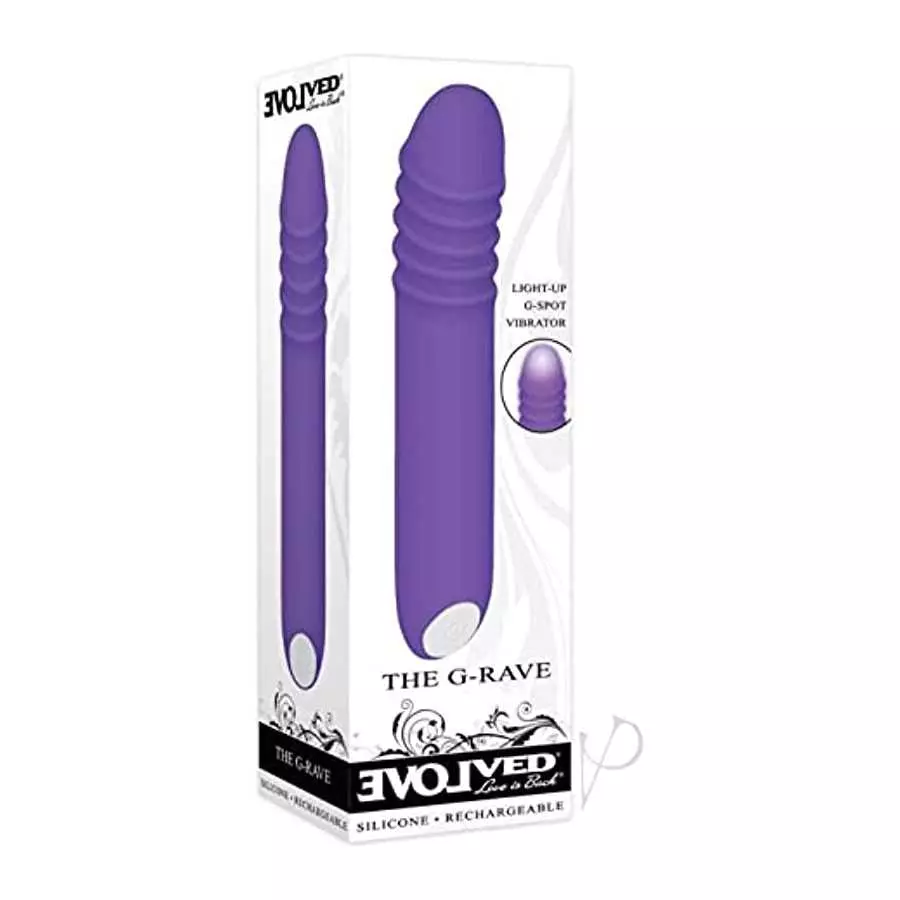 Evolved Love Is Back - The G Rave - Light-Up Silicone Rechargeable G-Spot Vibrator - Purple Evolved Love Is Back - The G Rave - Light-Up Silicone Rechargeable G-Spot Vibrator - Purple