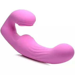 15X U-Pulse Silicone Pulsating and Vibrating Strapless Strap-on with Remote - Pink