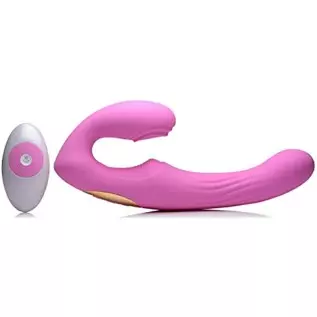 15X U-Pulse Silicone Pulsating and Vibrating Strapless Strap-on with Remote - Pink