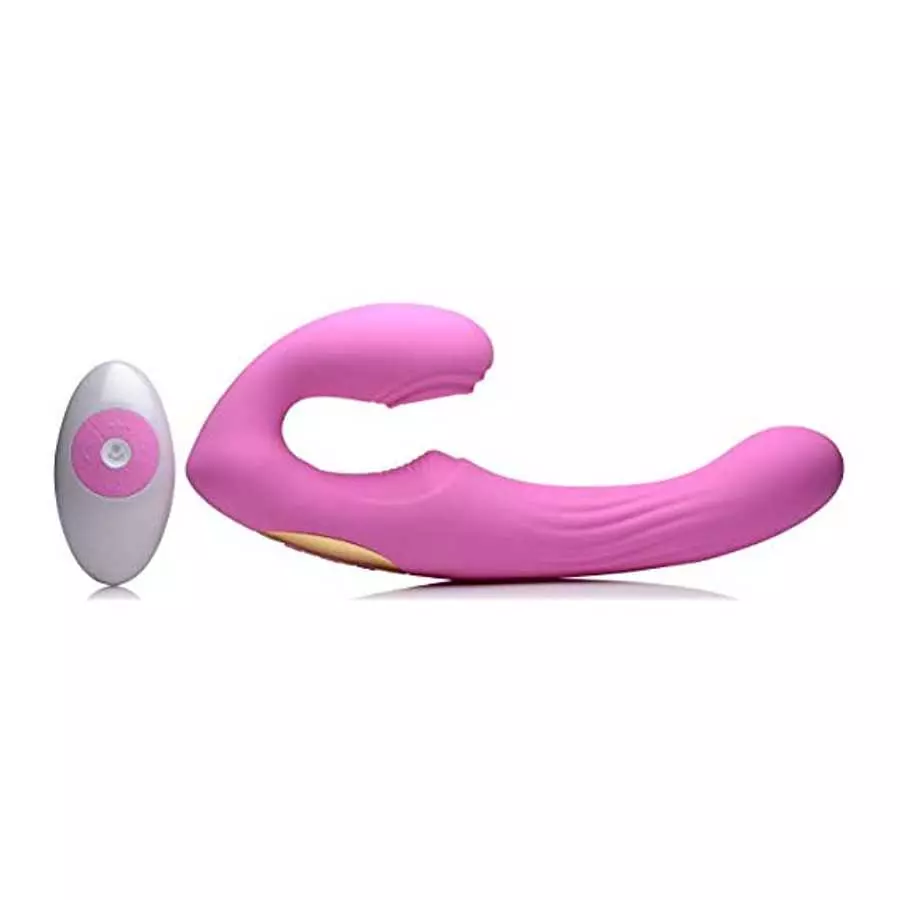 15X U-Pulse Silicone Pulsating and Vibrating Strapless Strap-on with Remote - Pink