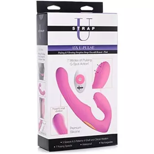 15X U-Pulse Silicone Pulsating and Vibrating Strapless Strap-on with Remote - Pink