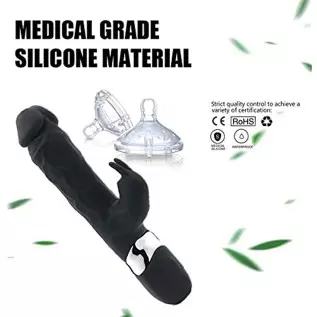 Realistic Dildo Cordless Pleasure Clitoral G Spot Stimulator Silent Rabbit Vibrator Massager (Black)