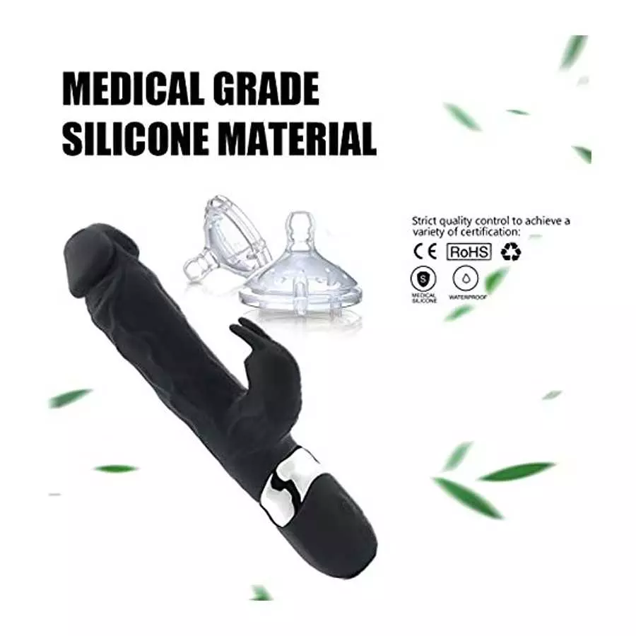 Realistic Dildo Cordless Pleasure Clitoral G Spot Stimulator Silent Rabbit Vibrator Massager (Black)