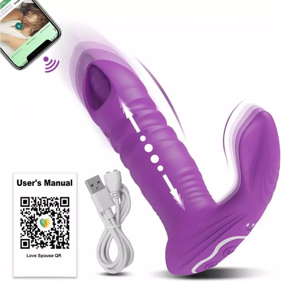 Thrusting Dildo G Spot Clitoris Stimulator Bluetooth APP Controlled Vibrator Female Wireless (Black)